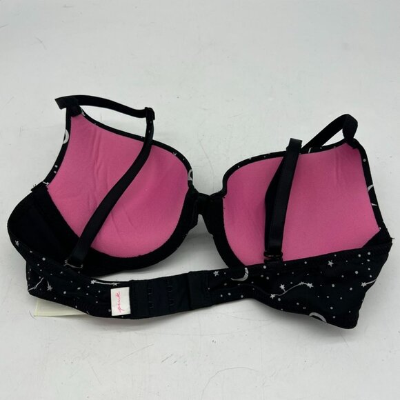 Victorias Secret Pink Womens Constellation Push Up Bra Size 32B Black Stars Sexy - Picture 2 of 5